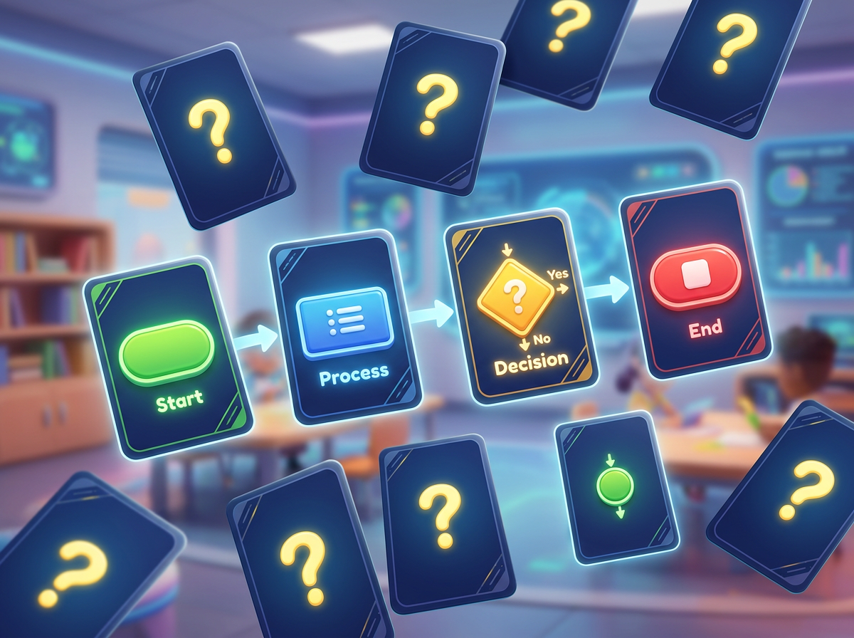 เกมเปิดไพ่จับคู่: สนุกกับสัญลักษณ์ผังงาน (Flowchart Memory Game)